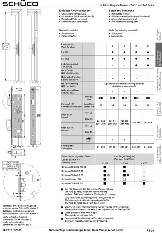 241896 211708 Schüco RF-Schloss 1828 W T30 O.P. 35/92/9 F270x28, 94,83 EUR