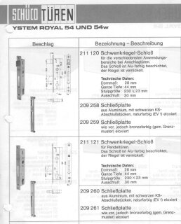 Schüco Royal 54 Schwenkriegelschloss 92/28/10 F230x23 ohne Falle