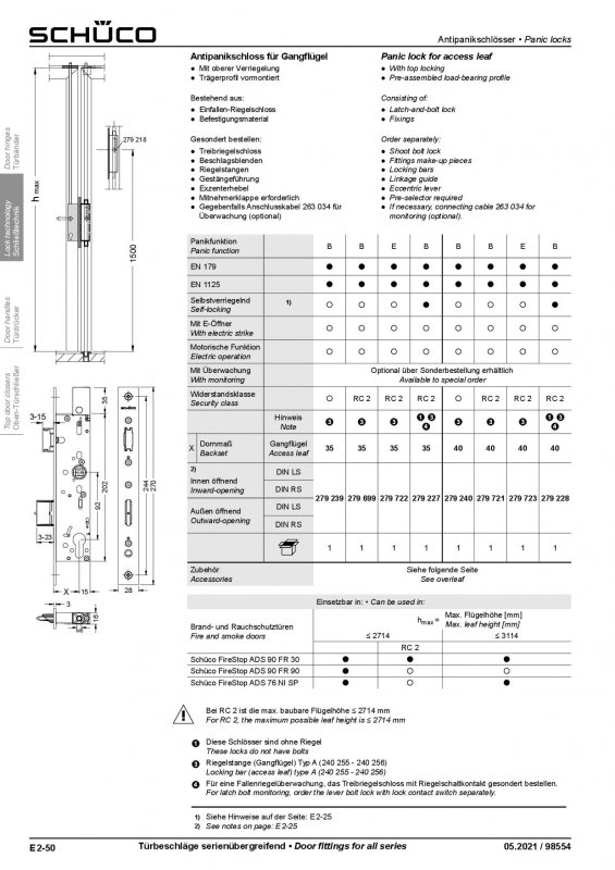 279271 Schüco PRF-Schloss B-1831 B 40/92/9 F270x28x3 RC 2/WK2 RV:3mm ...