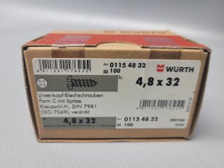 Würth Linsenkopf Blechschraube 4,8 x 32mm  (DIN 7981) 100 Stück Nr. 0115 48 32