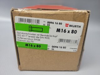 Würth Sechskantschrauben mit Gewinde bis Kopf  M16 x 80 25 Stück Nr. 0096 16 80