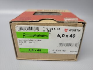 Würth Sechskant Holzschraube 6 x 40 (DIN 571) A2 100 Stück Nr. 0193 6 40