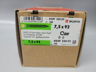 Würth AMO III Schrauben ohne Kopf 7,5 x 92mm 100 Stück Nr. 0239 230 92