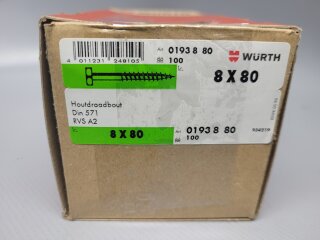 Würth Sechskant Holzschraube 8 x 80 (DIN 571) A2 100 Stück Nr. 0193 8 80