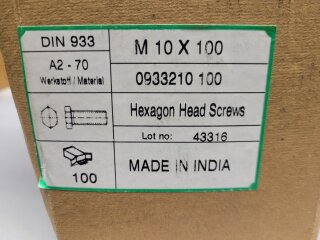 Sechskantschrauben mit Vollgewinde M10 x 100 (DIN 933) A2 100 Stück