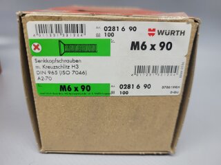 Würth Senkkopfschrauben M6 x 90 (DIN 965) A2 100 Stück Nr. 0281 6 90