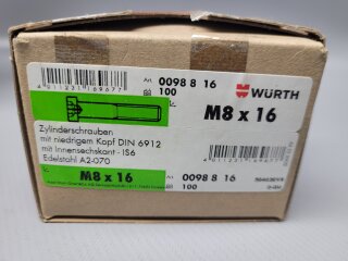 Würth Zylinderschrauben M8 x 16 (DIN 6912) A2 100 Stück Nr. 0098 81 6