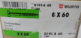 Würth Sechskant Holzschraube 8 x 60 (DIN 571) A2 100 Stück Nr. 0193 8 60