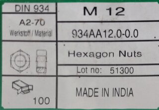Mutter M12 (DIN 934) A2 100 Stück