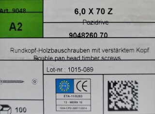 Rundkopf Holzschraube 6 x 70 Z A2 100 Stück