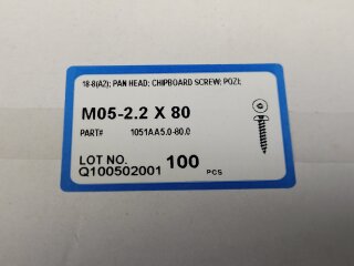 Flachrundkopf Schrauben / Spanplattenschraube M05-2.2 x 80 A2 100 Stück