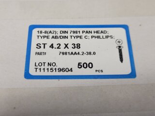 Linsenkopf Blechschraube 4,2 x 38  (DIN 7981) A2 500 Stück