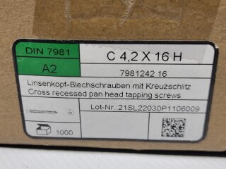 Linsenkopf Blechschraube 4,2 x 16  (DIN 7981) A2 1000 Stück