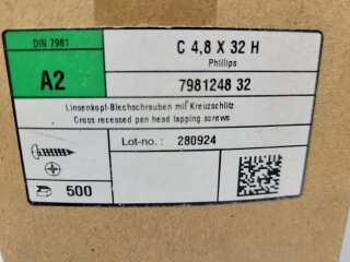 Linsenkopf - Blechschraube 4,8 x 32 A2 (DIN 7981) 500 Stück