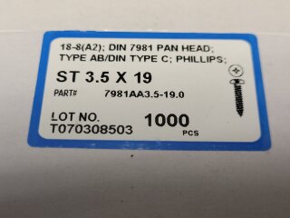 Linsenkopf Blechschraube C 3,5 x 19 H A2 (DIN 7981) 1000 Stück