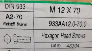 Sechskantschrauben mit Vollgewinde  M12 x 70 (DIN 933) A2 25 Stück