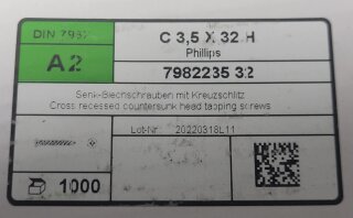 Senkkopf Blechschraube C 3,5 x 32 H A2 (DIN 7982) 1000 Stück