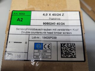 Senkkopf Holzschraube 4 x 40/24 Z (DIN 9050) A2 200 Stück