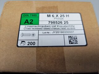Linsenkopf Schrauben M6 x 25 (DIN 7985) A2 200 Stück