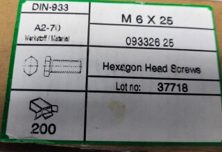 Sechskantschrauben mit Gewinde bis Kopf M6 x 25 (DIN 933) A2 200 Stück