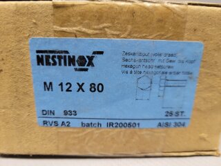 Sechskantschrauben mit Vollgewinde  M12 x 80 (DIN 933) A2 25 Stück