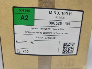 Senkkopfschrauben M6 x 100 H (DIN 965) A2 200 Stück