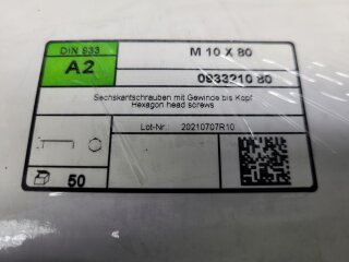 Sechskantschrauben mit Vollgewinde M10 x 80 (DIN 933) A2 50 Stück