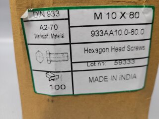 Sechskantschrauben mit Vollgewinde M10 x 80 (DIN 933) A2 100 Stück