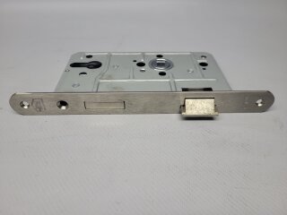 KFV Riegel-Fallen-Schloss, DIN RS, 60Dorn, 72Abstand, 8Nuss, Flach-Stulp abgerundet 235x24x3mm